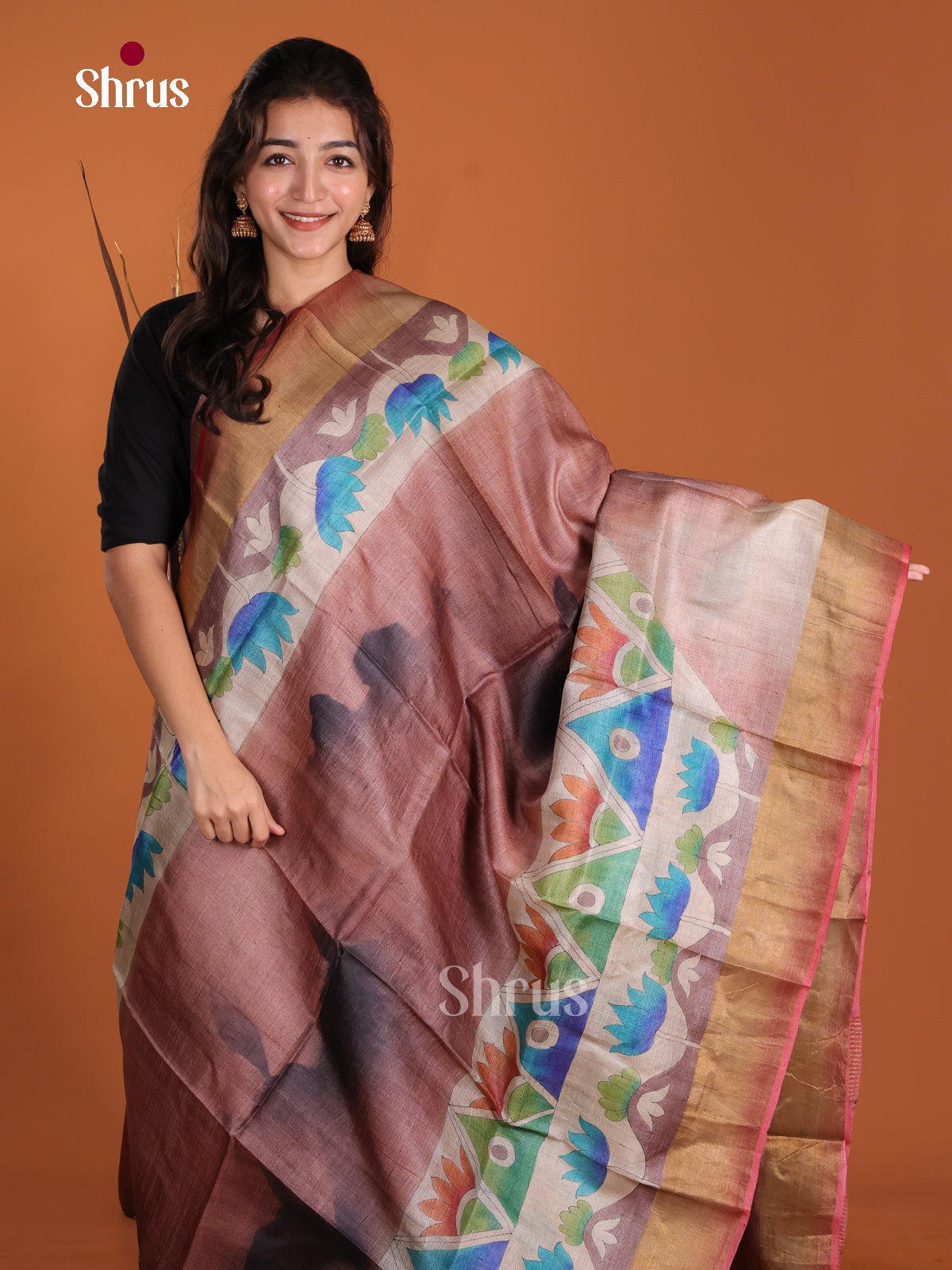 DKS15051 - Handpainted Tussar Saree - Shop on Shrus.com