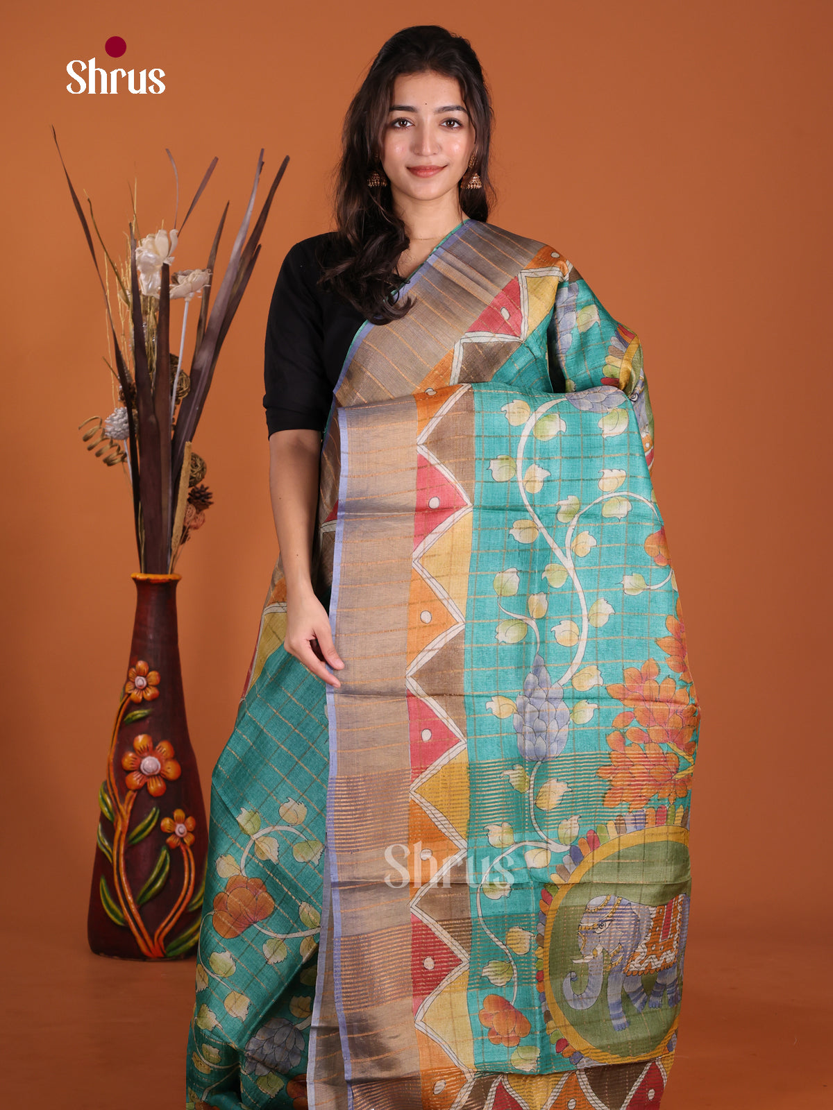 DKS15052 - Handpainted Tussar Saree