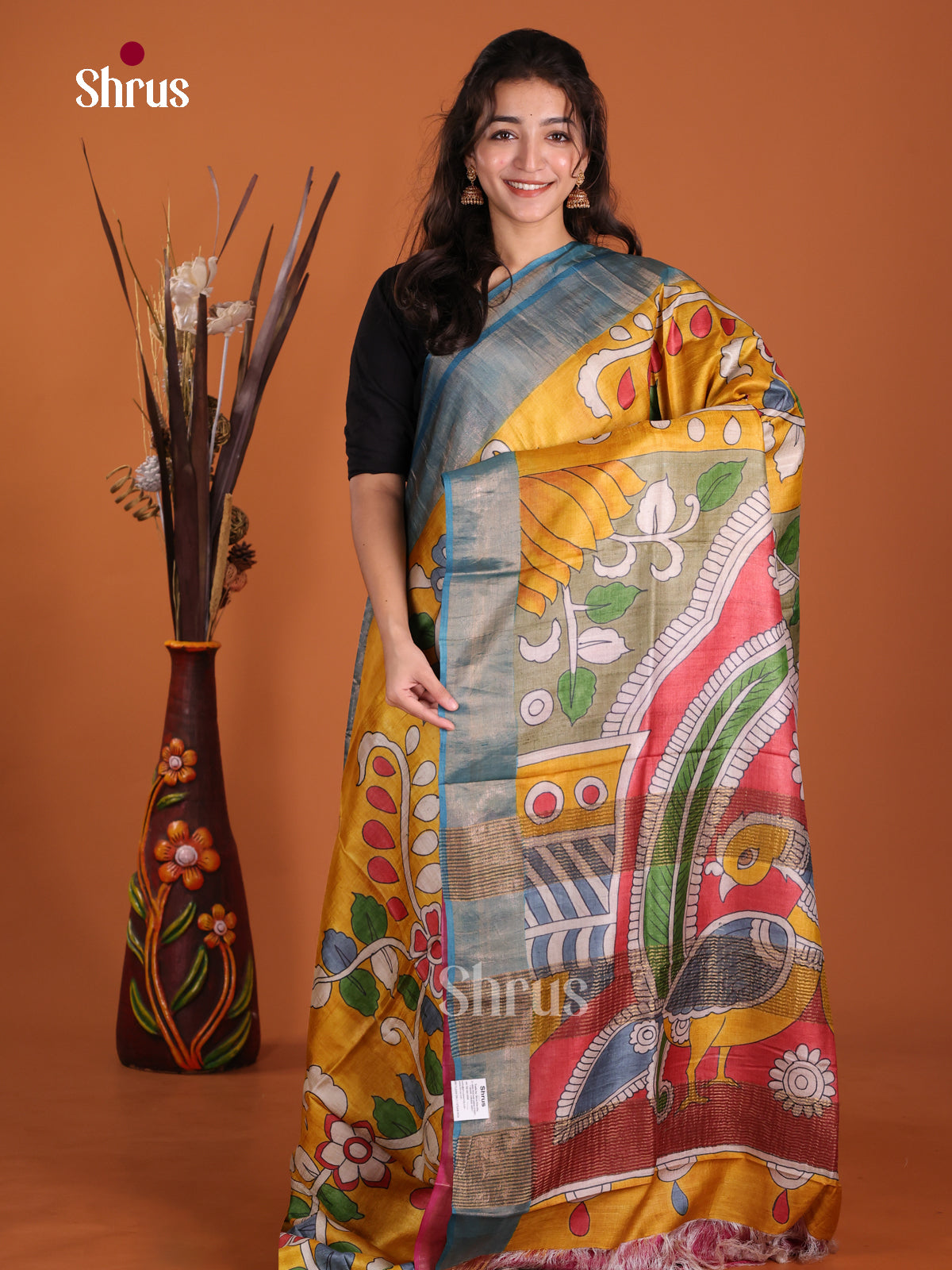 DKS15053 - Handpainted Tussar Saree