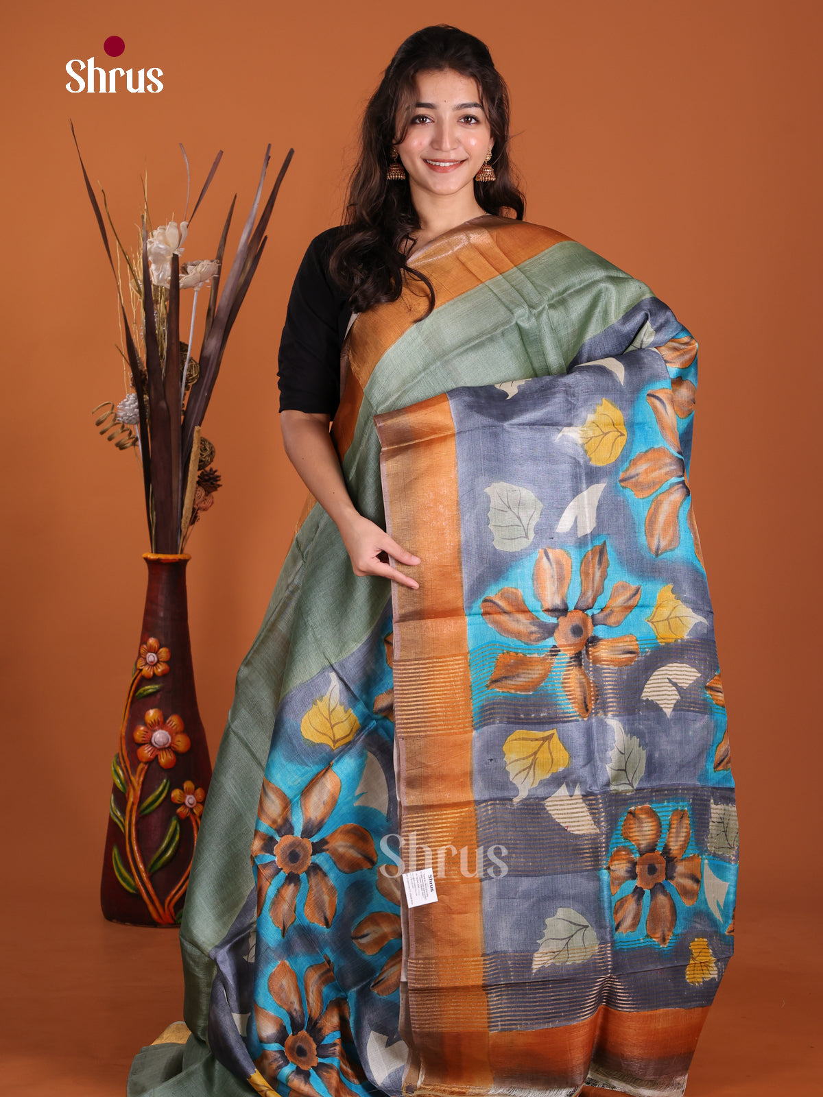 DKS15055 - Handpainted Tussar Saree