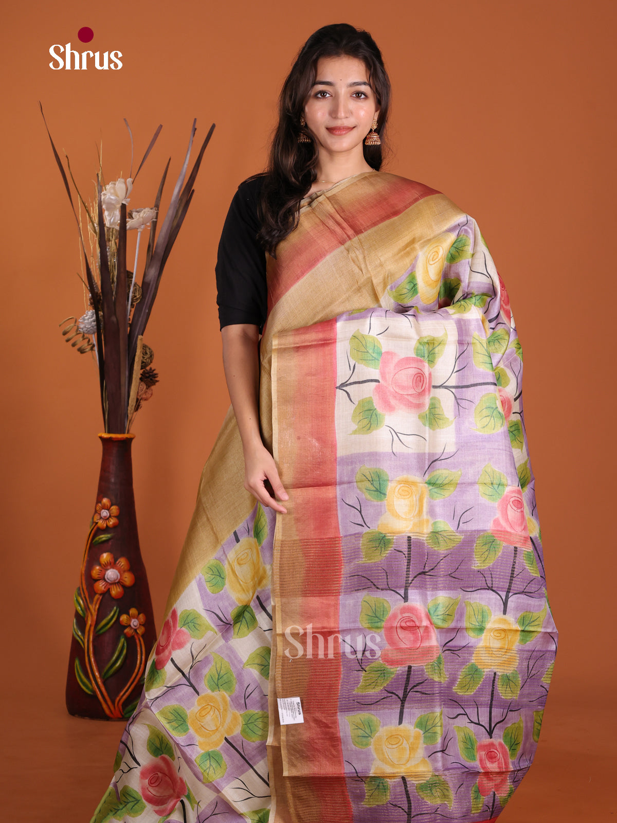 DKS15056 - Handpainted Tussar Saree