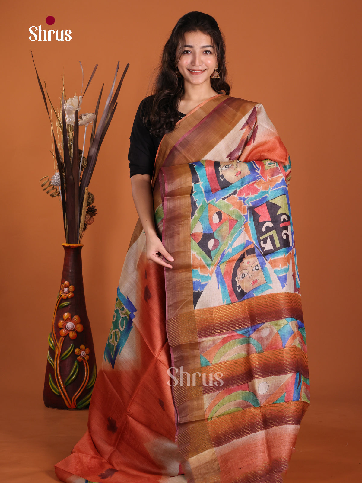 DKS15059 - Handpainted Tussar Saree
