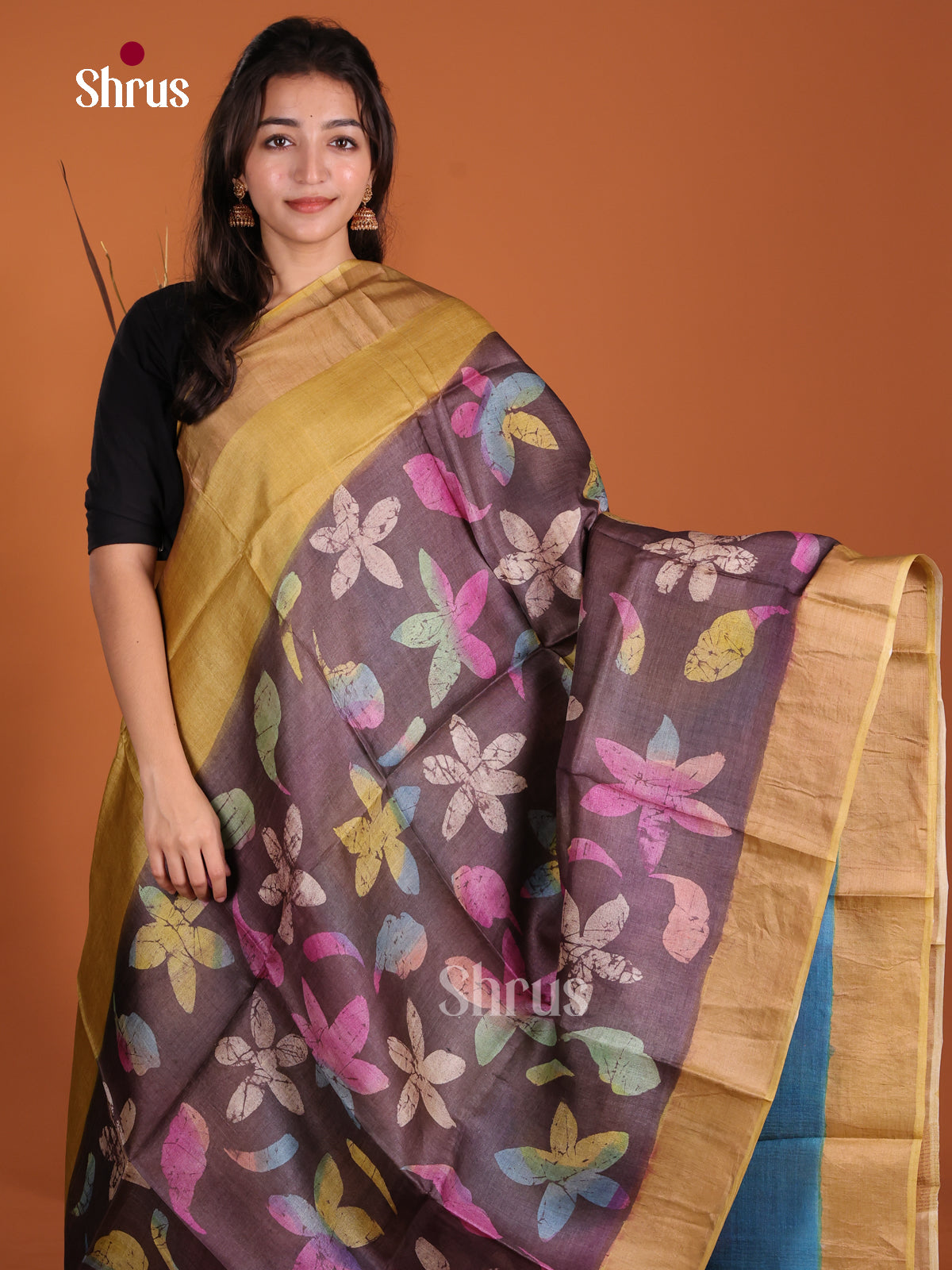DKS15062 - Handpainted Tussar Saree - Shop on Shrus.com