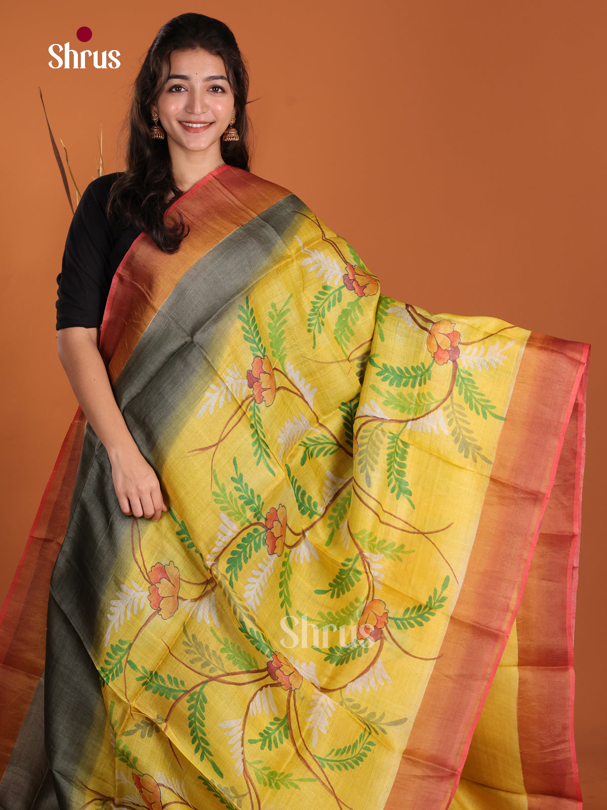 DKS15063 - Handpainted Tussar Saree - Shop on Shrus.com