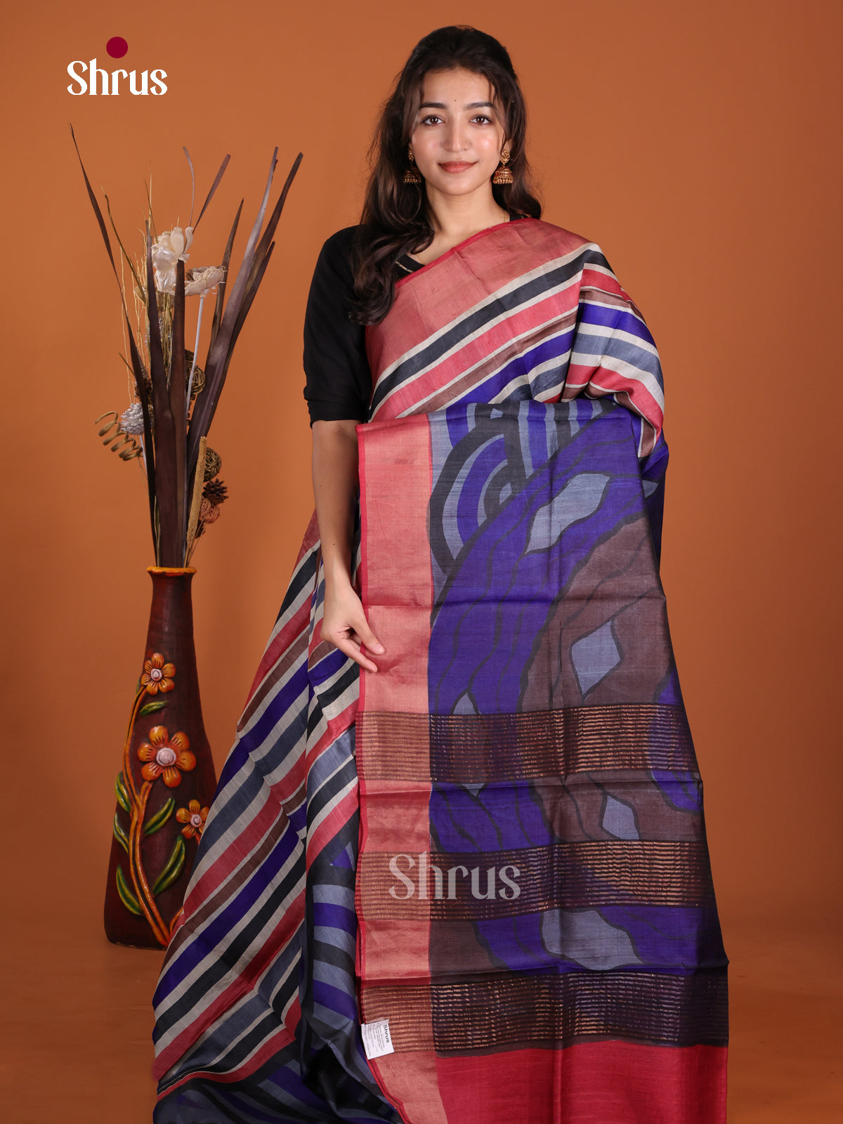 DKS15064 - Handpainted Tussar Saree - Shop on Shrus.com