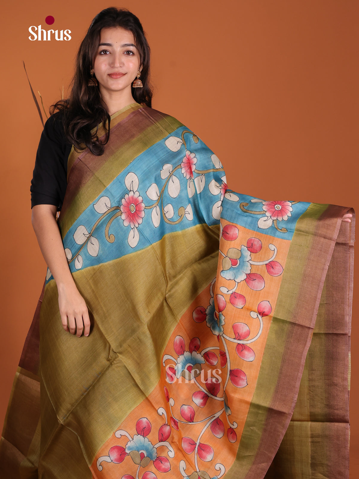 DKS15065 - Handpainted Tussar Saree - Shop on Shrus.com