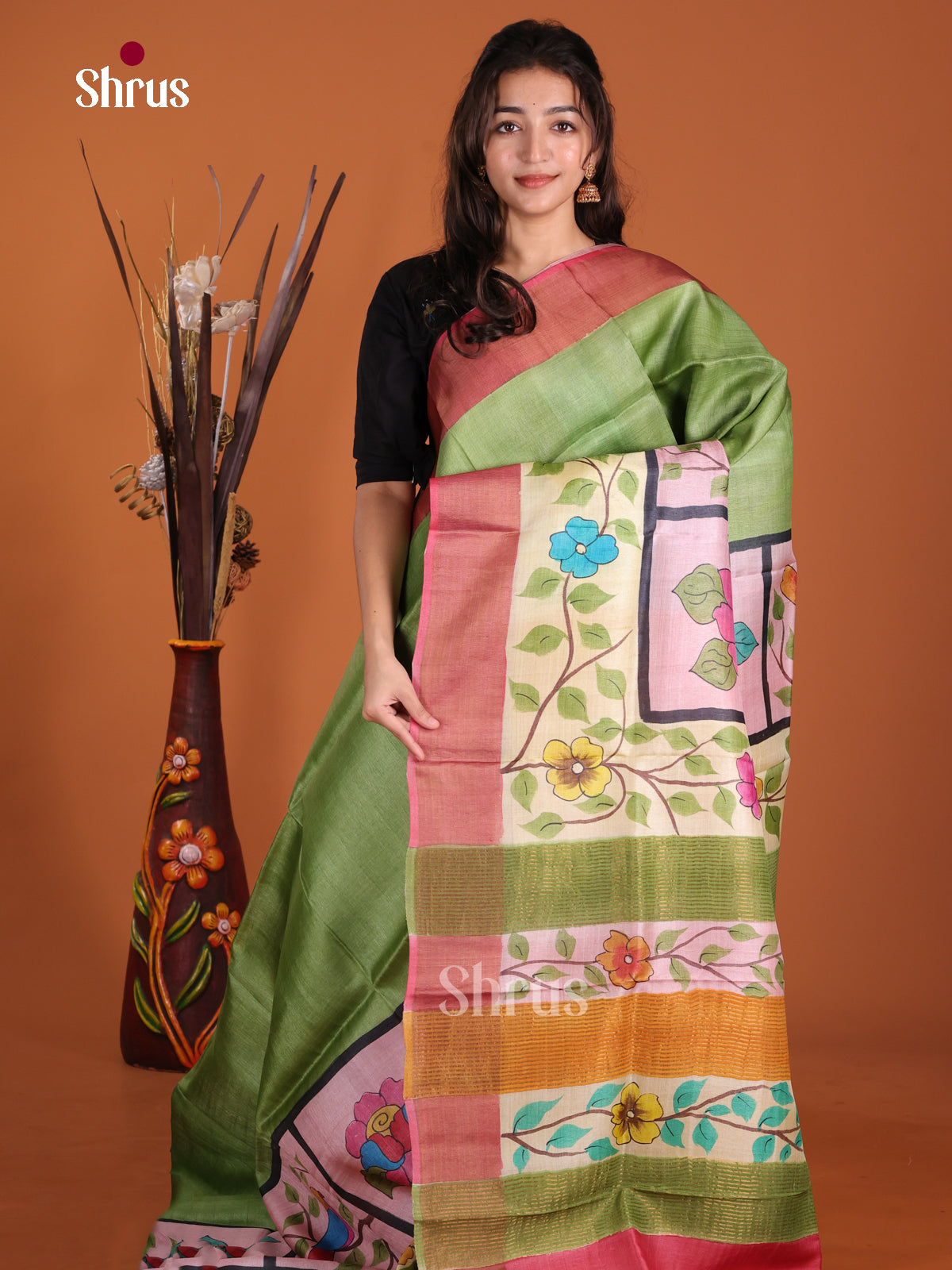 DKS15066 - Handpainted Tussar Saree