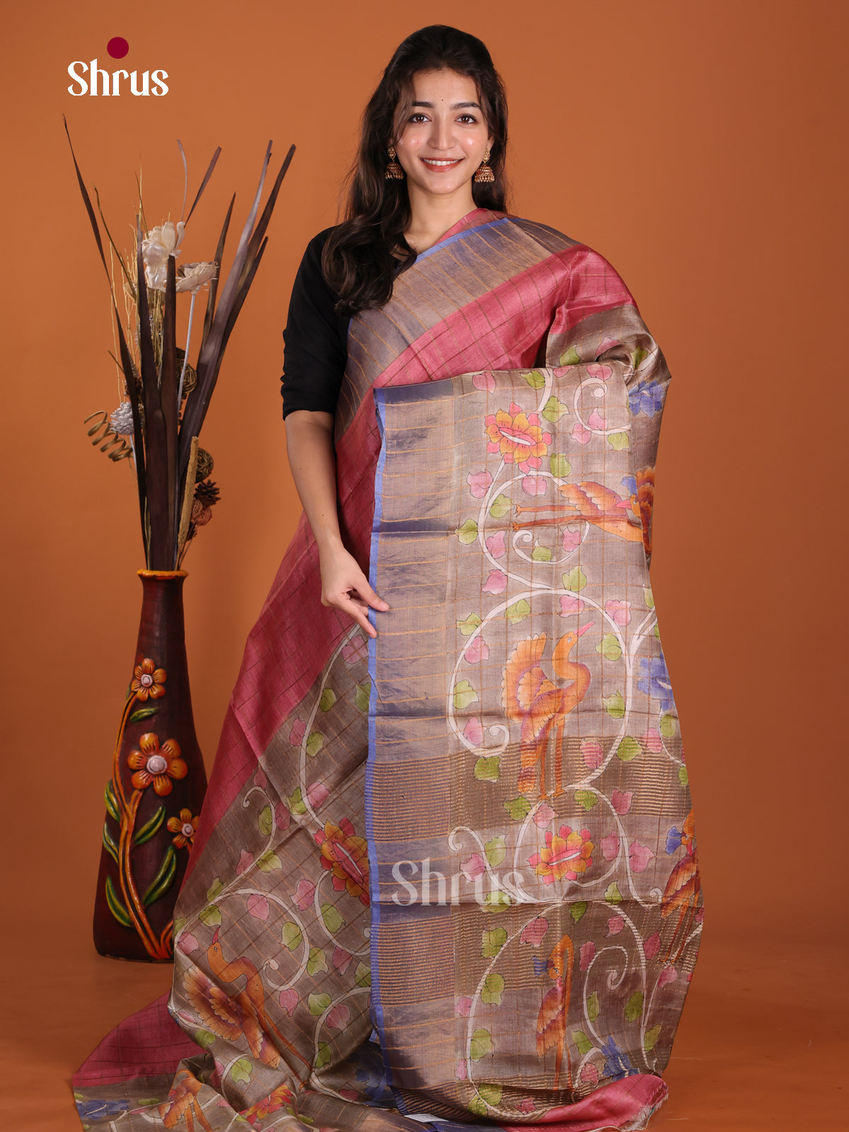 DKS15070 - Handpainted Tussar Saree - Shop on Shrus.com