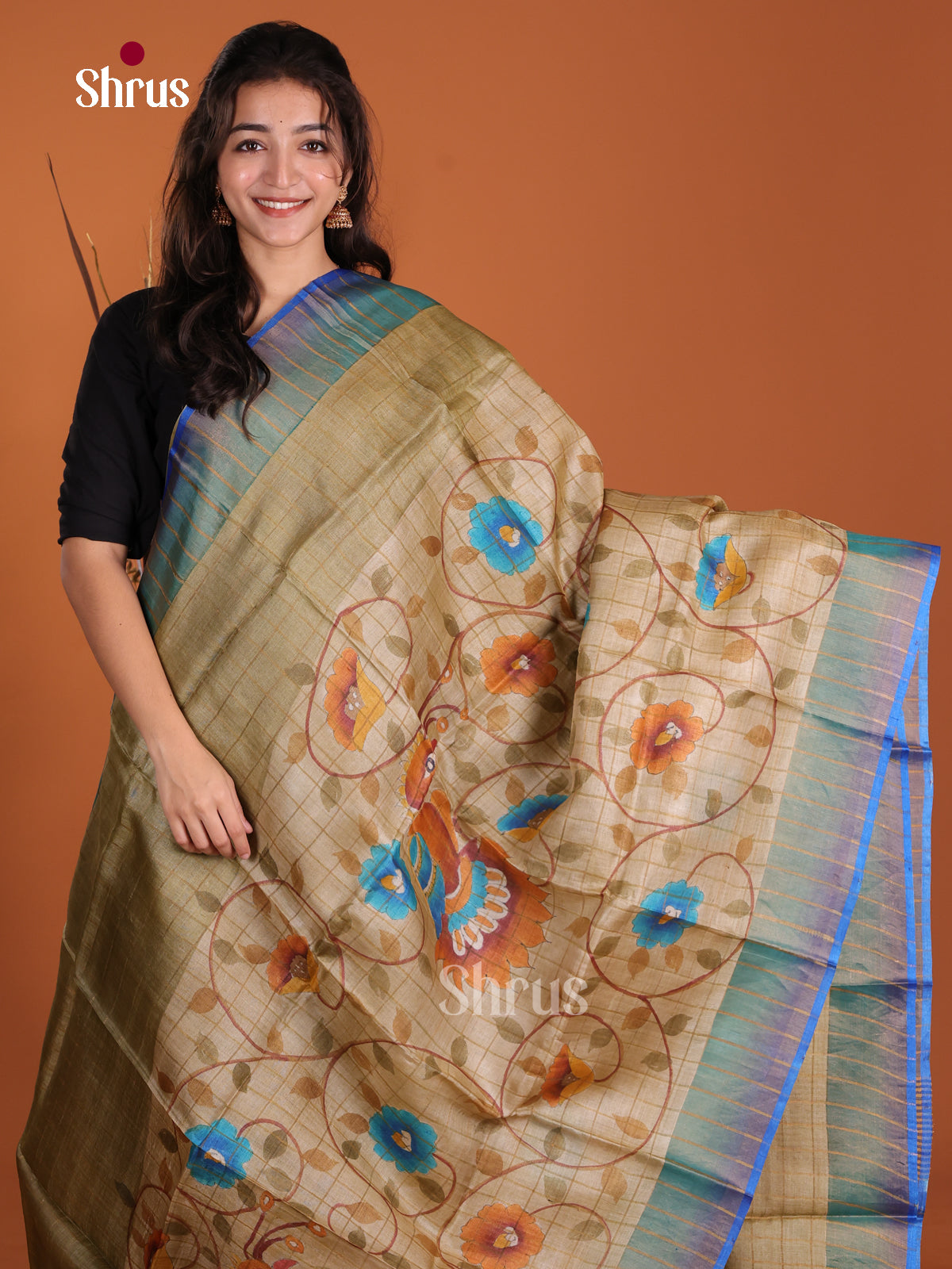DKS15075 - Handpainted Tussar Saree - Shop on Shrus.com