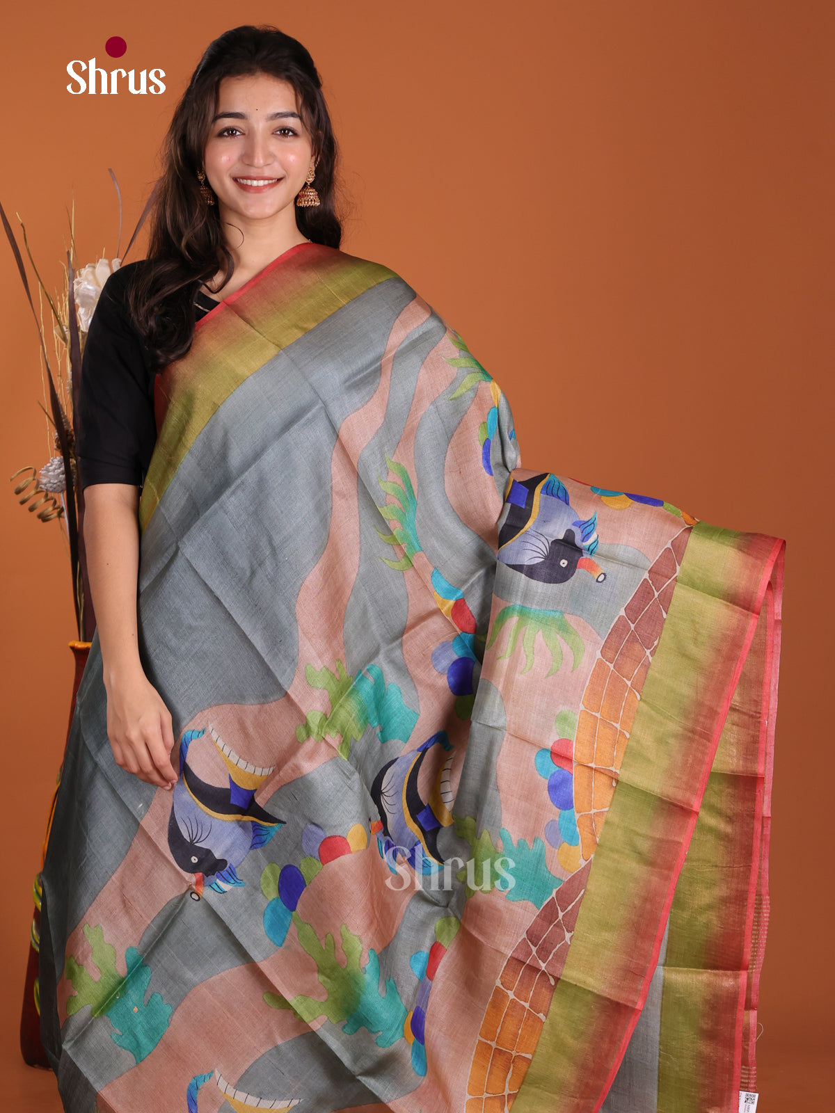 DKS15076 - Handpainted Tussar Saree