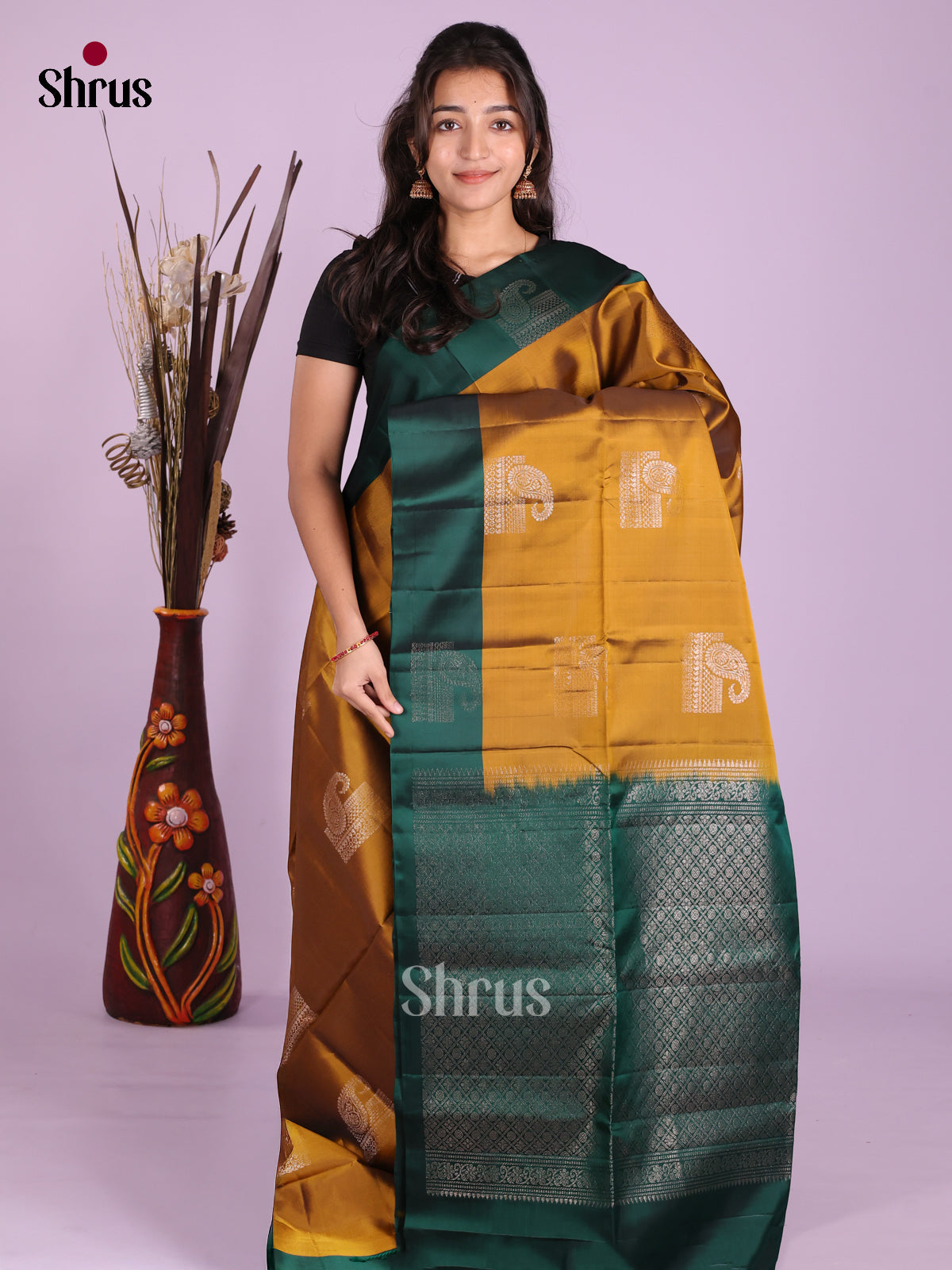 Mustard & Green - Softsilk-halfpure Saree
