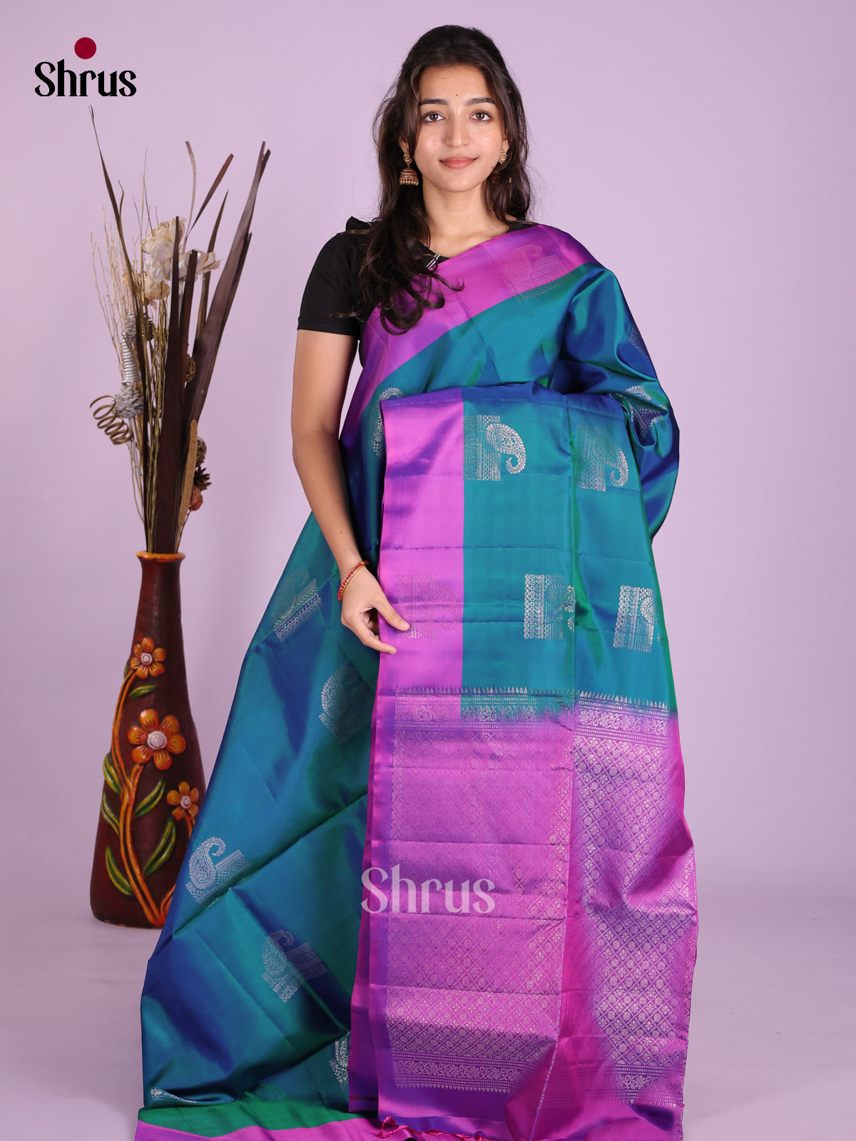Peacock Blue & Purple - Softsilk-halfpure Saree