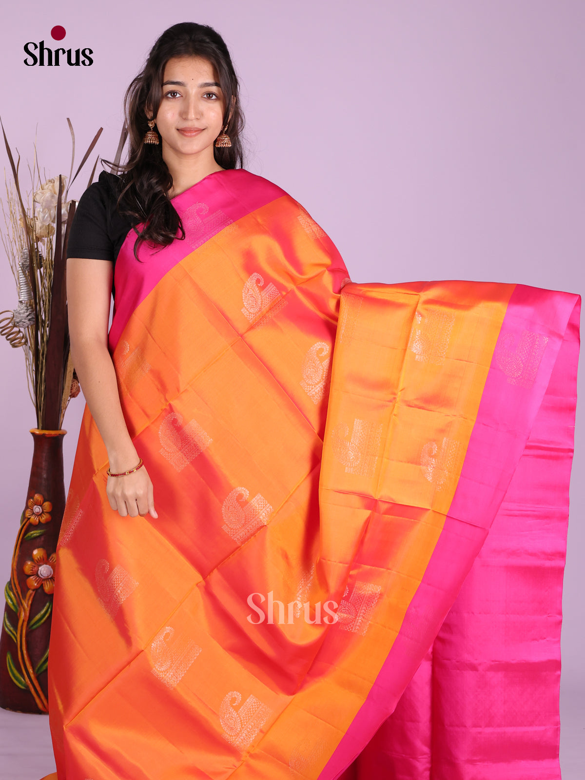 Orange & Pink- Softsilk-halfpure Saree