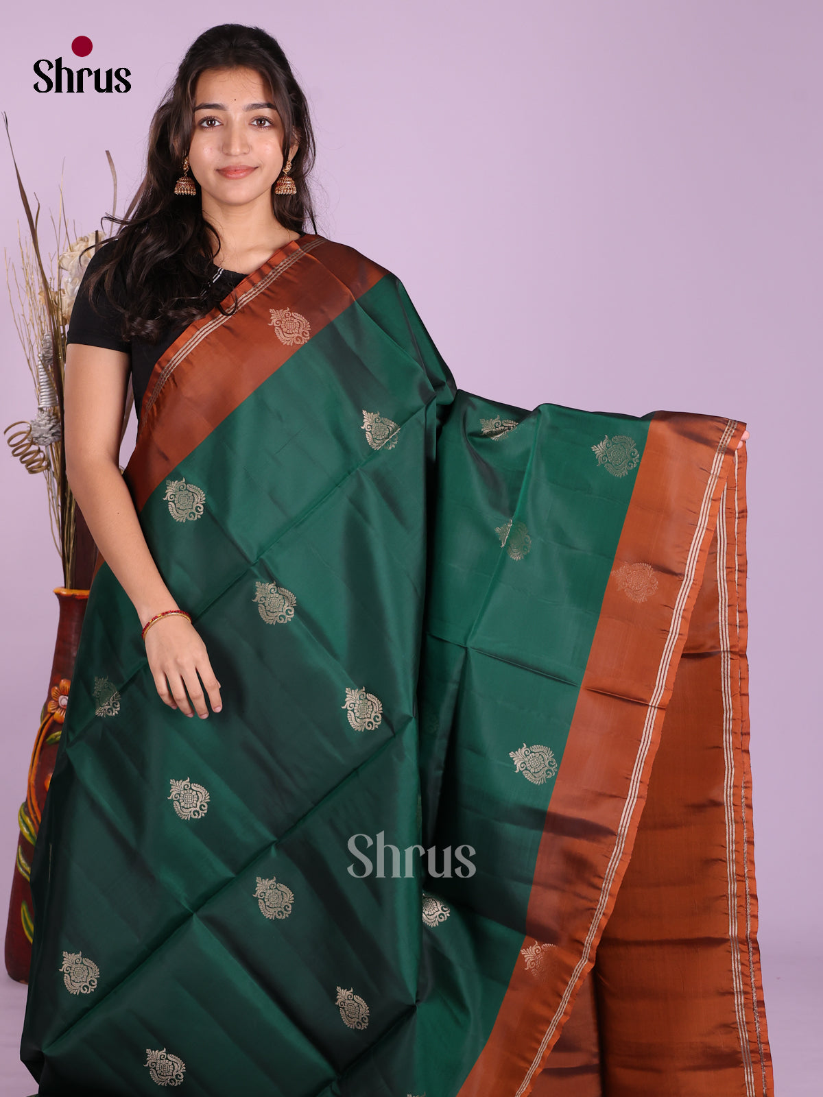Green & Rust- Softsilk-halfpure Saree