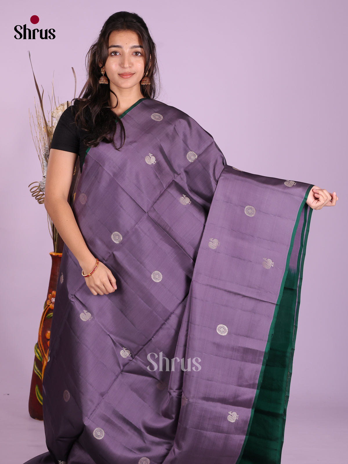 Mauve & Green- Softsilk-halfpure Saree