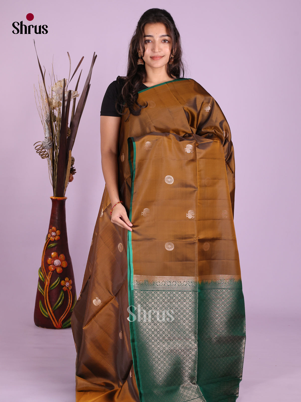 Dark Mustard & Green - Softsilk-halfpure Saree