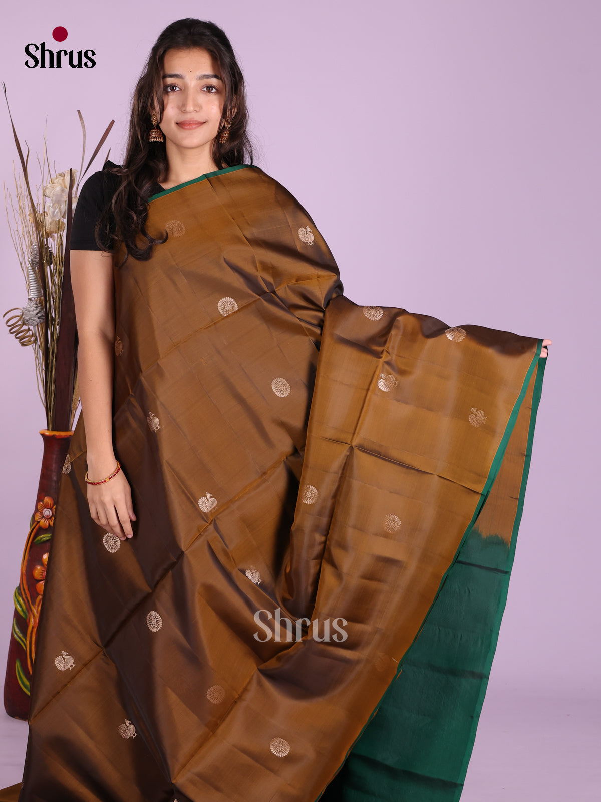 Dark Mustard & Green - Softsilk-halfpure Saree