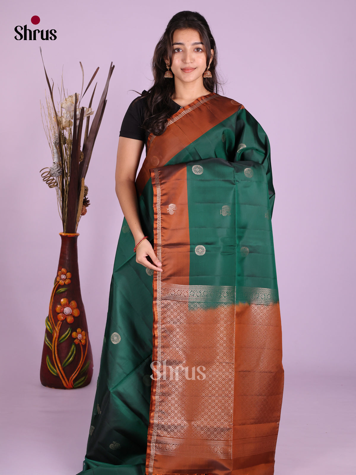 Green & Rust - Softsilk-halfpure Saree