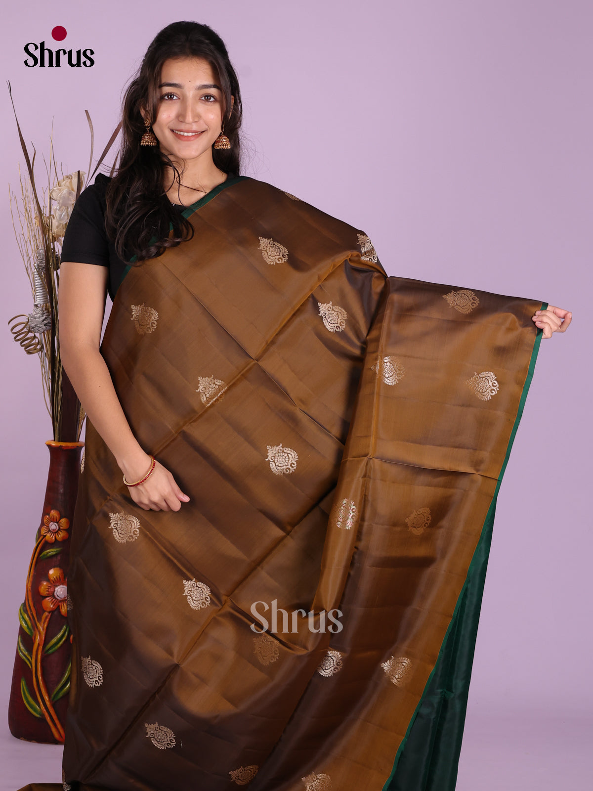 Dark Mustard & Green - Softsilk-halfpure Saree