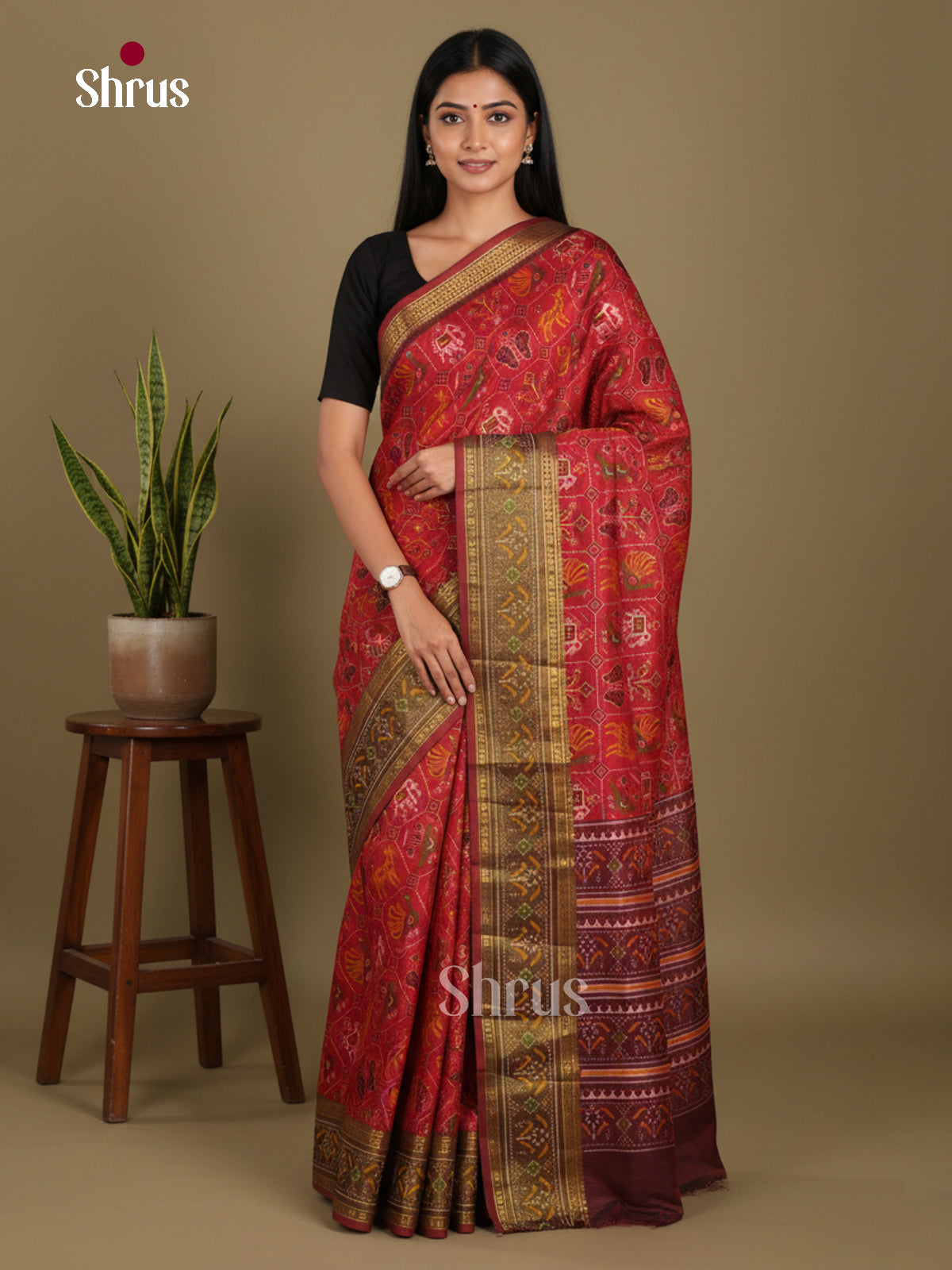 Red & Maroon - Semi Patola Saree - Shop on Shrus.com