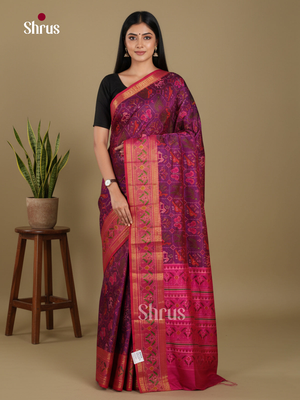 Purple & Pink- Semi Patola Saree - Shop on Shrus.com