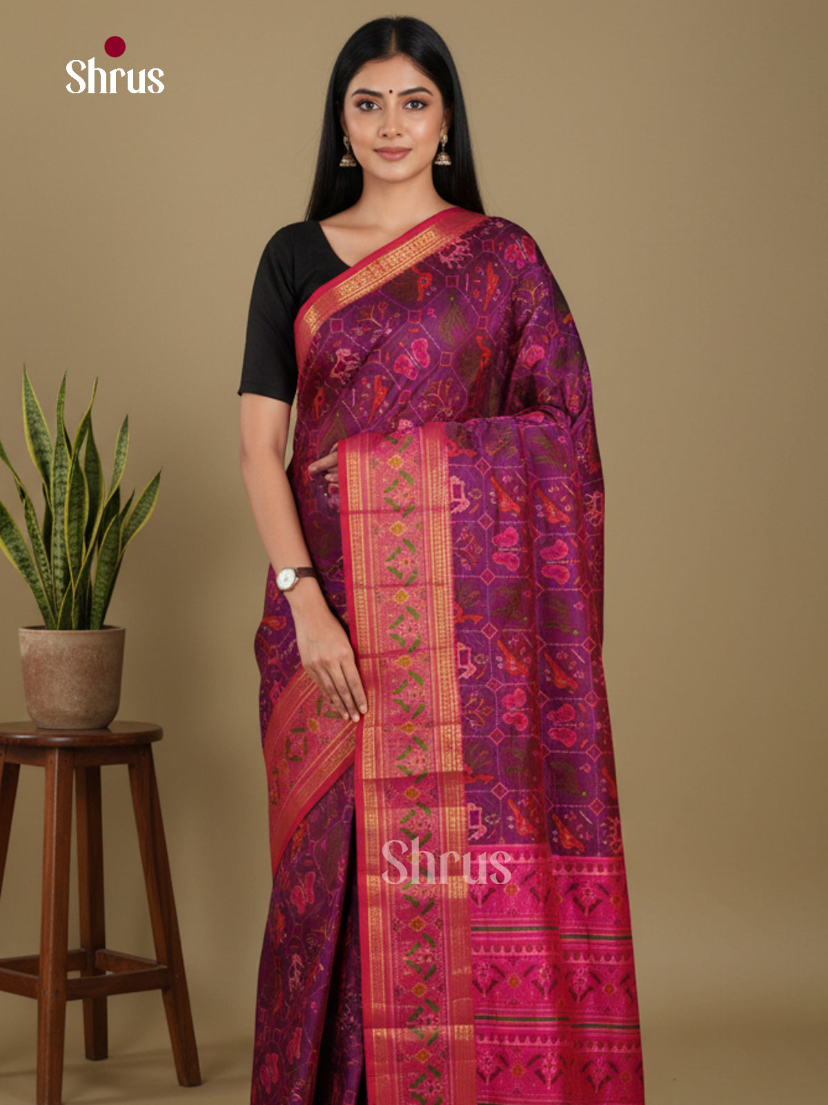 Purple & Pink- Semi Patola Saree - Shop on Shrus.com