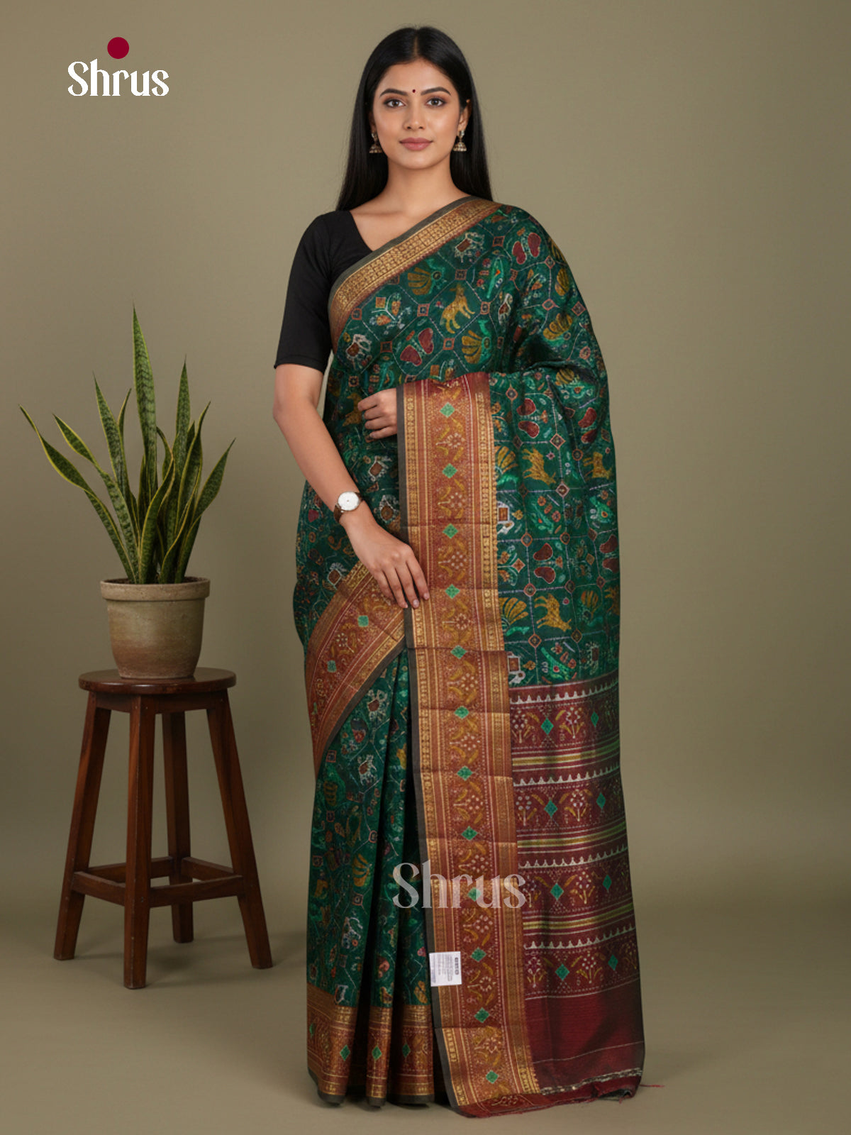 Green & Maroon - Semi Patola Saree - Shop on Shrus.com