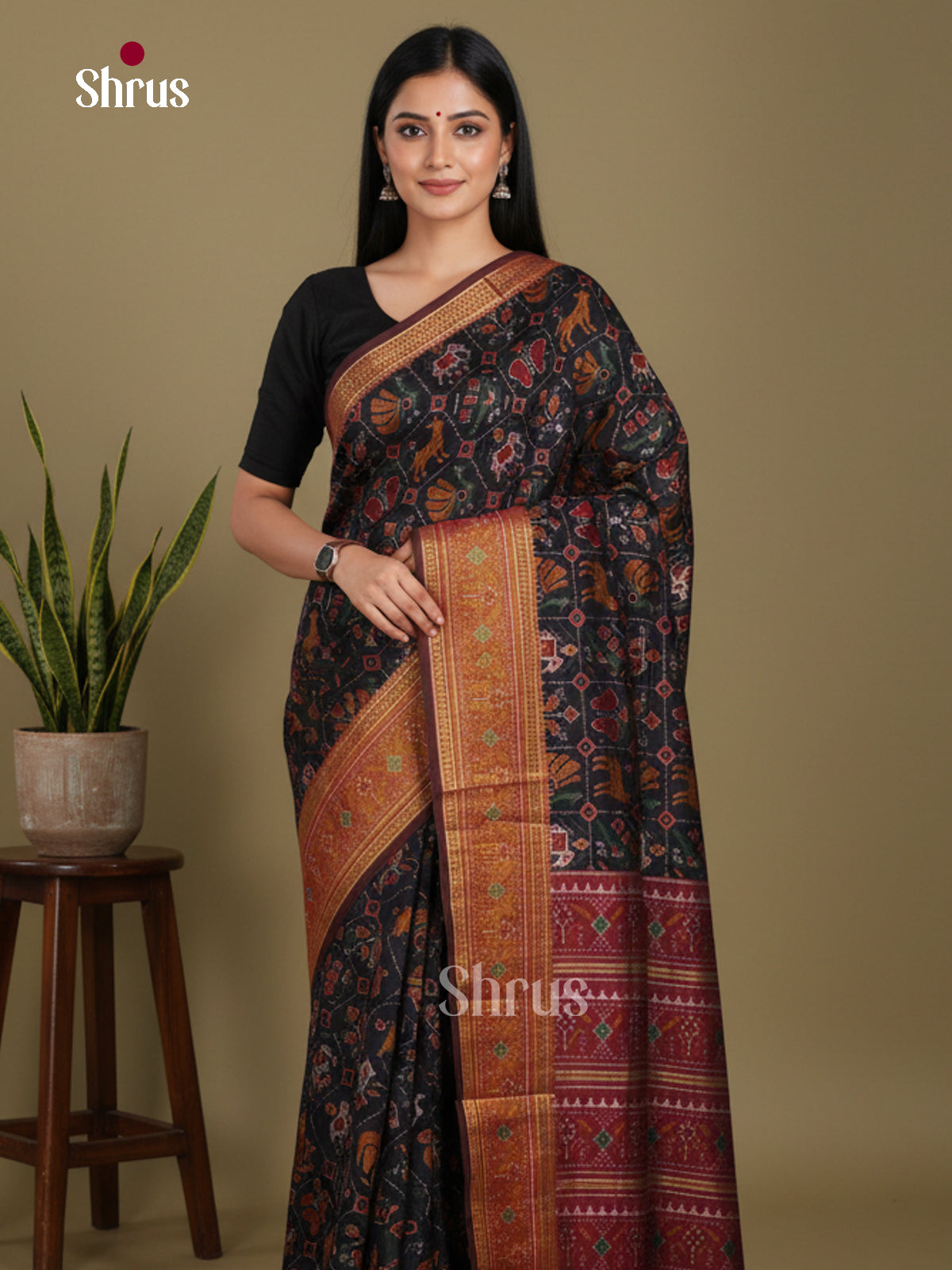 Black & Maroon - Semi Patola Saree