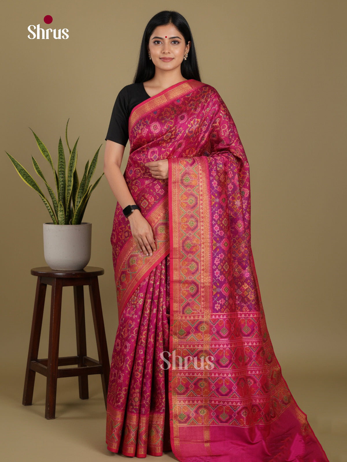 Purple & Pink - Semi Patola Saree - Shop on Shrus.com