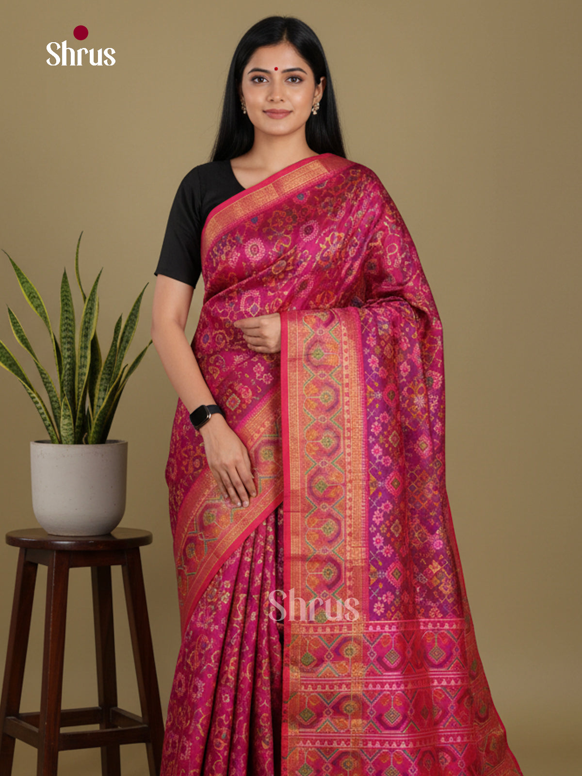 Purple & Pink - Semi Patola Saree - Shop on Shrus.com