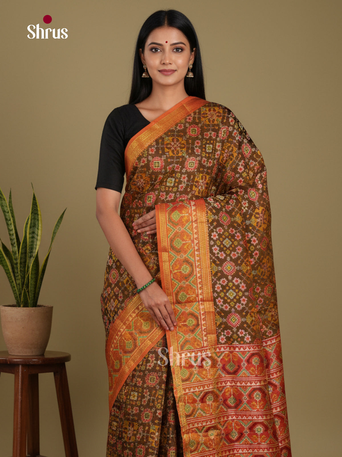 Brown & Orange - Semi Patola Saree