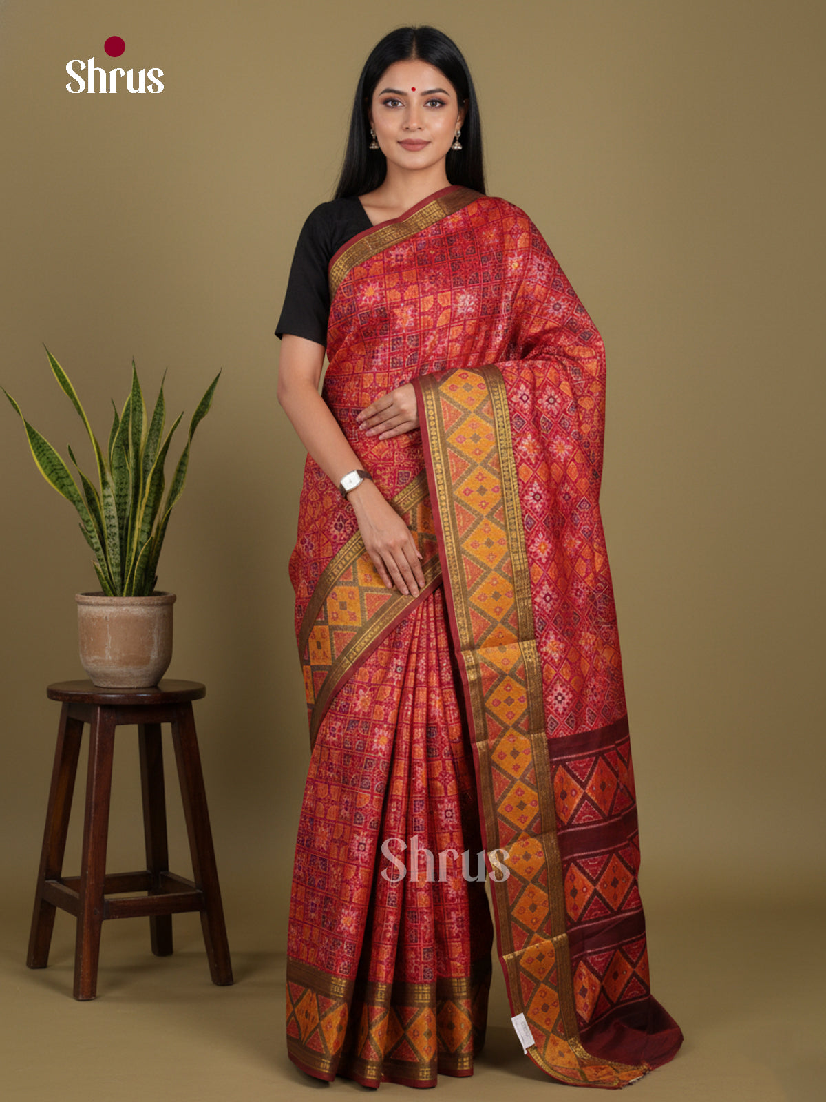 Red & Maroon - Semi Patola Saree
