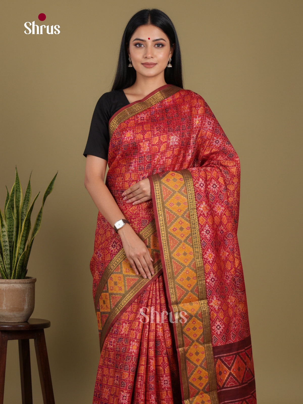 Red & Maroon - Semi Patola Saree