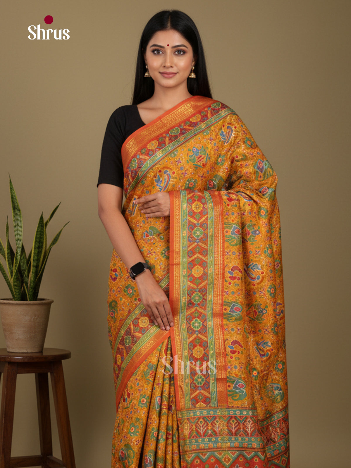 Mustard & Brick - Semi Patola Saree