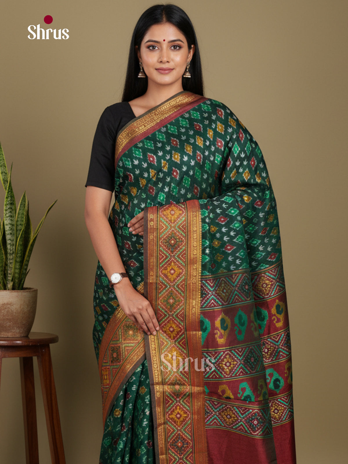 Green & Maroon - Semi Patola Saree - Shop on Shrus.com
