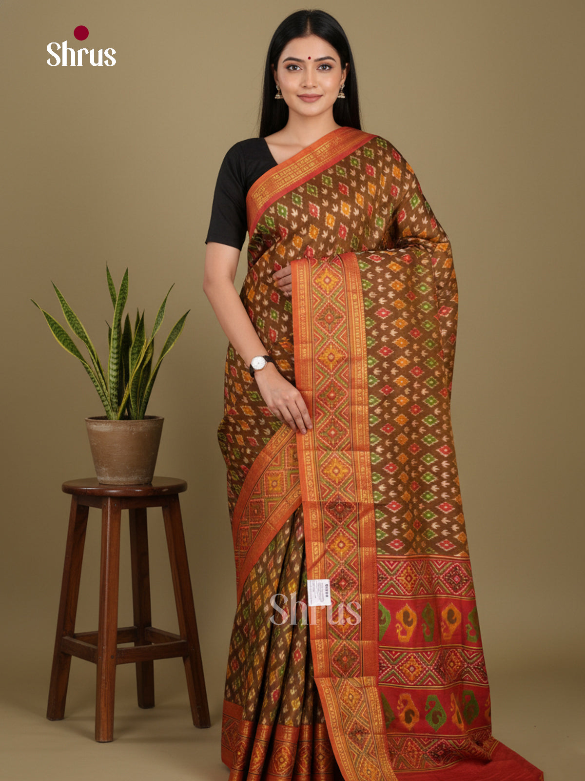 Brown & Brick - Semi Patola Saree