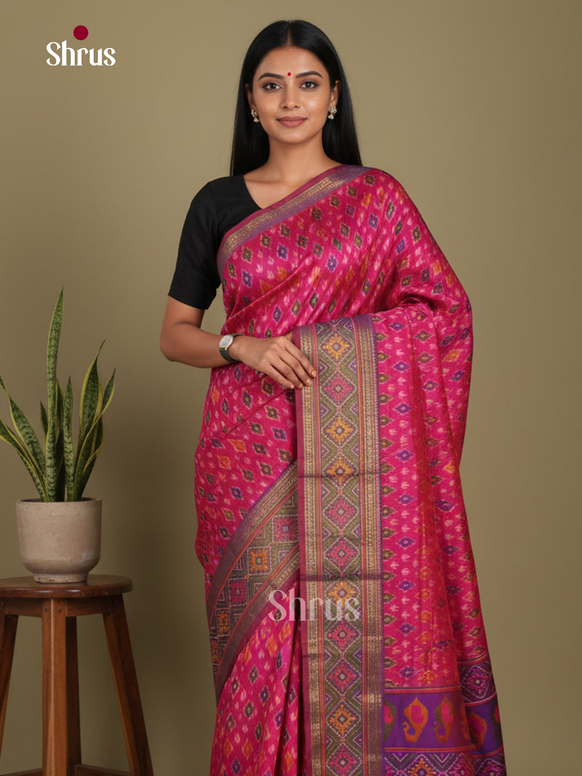 Pink & Purple - Semi Patola Saree - Shop on Shrus.com