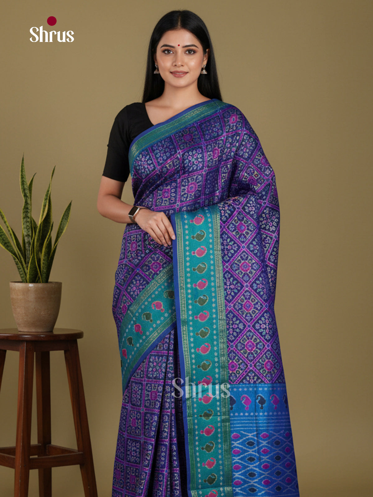Purple & Blue - Semi Patola Saree