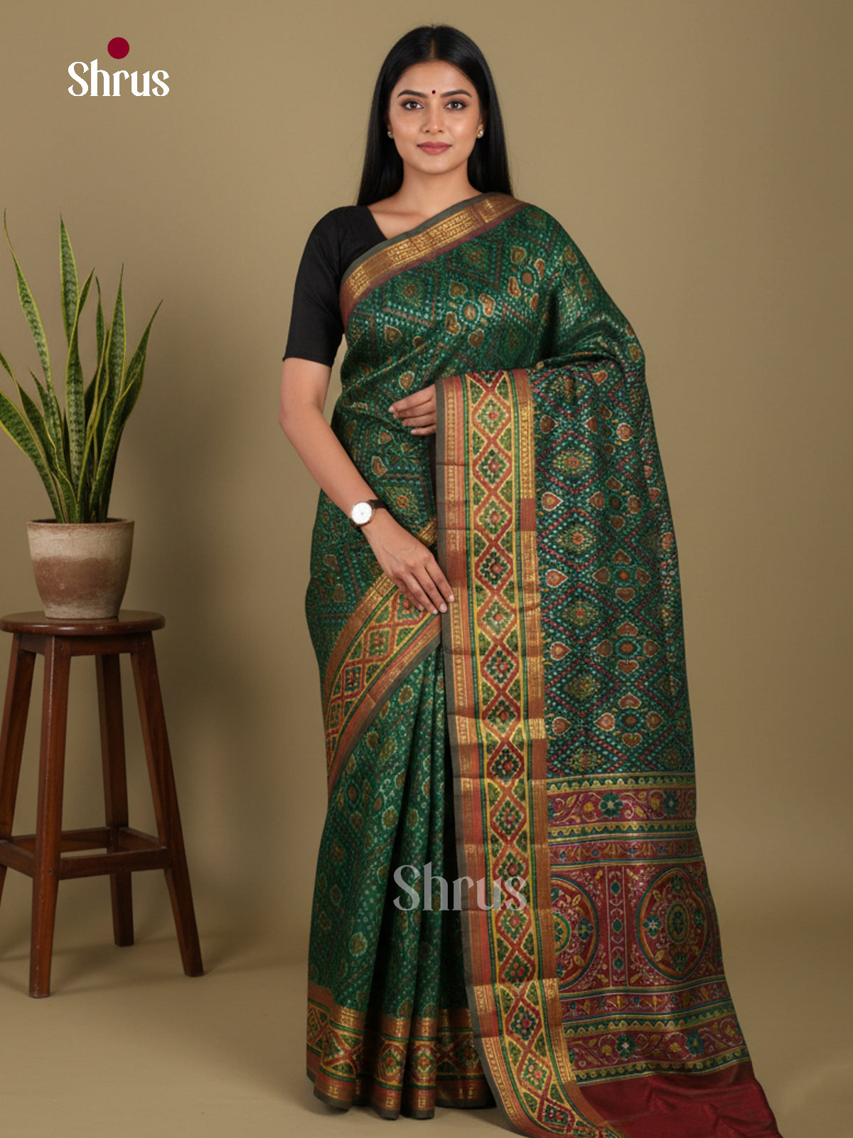 Green & Maroon - Semi Patola Saree - Shop on Shrus.com