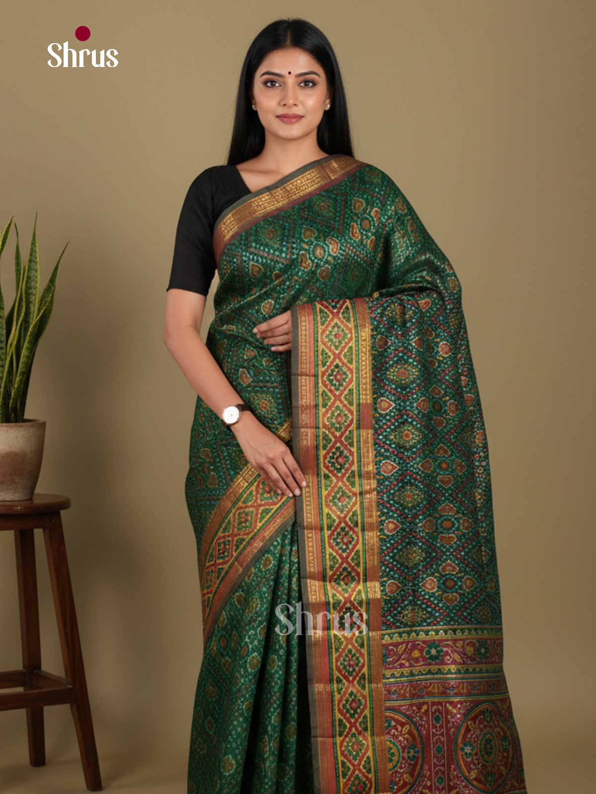 Green & Maroon - Semi Patola Saree - Shop on Shrus.com