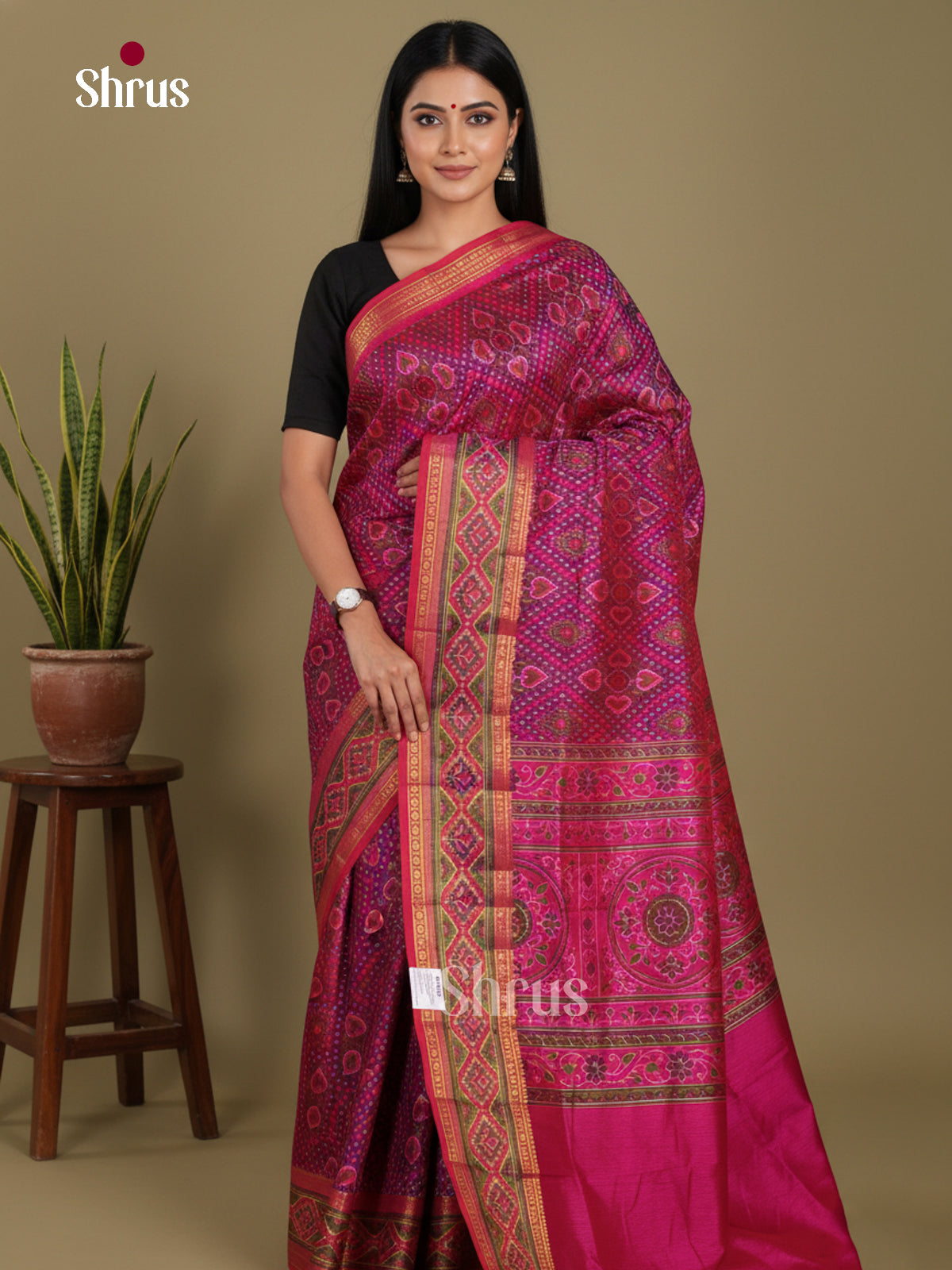 Purple & Pink  - Semi Patola Saree