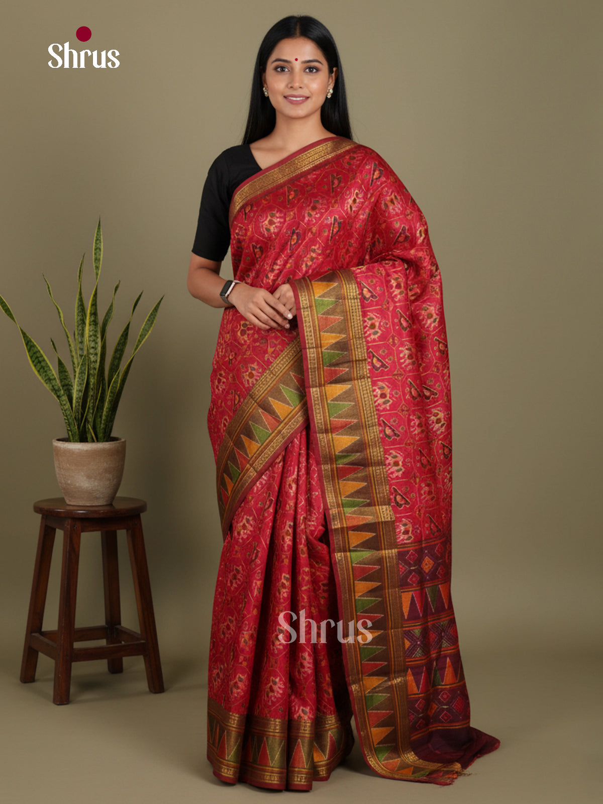 Red & Maroon - Semi Patola Saree - Shop on Shrus.com