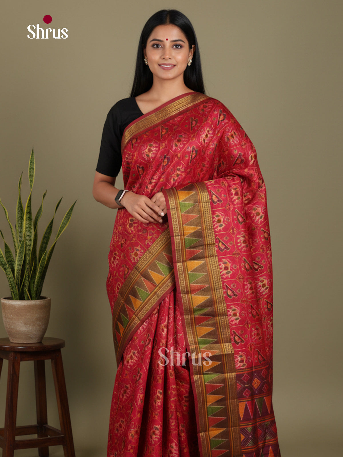 Red & Maroon - Semi Patola Saree - Shop on Shrus.com