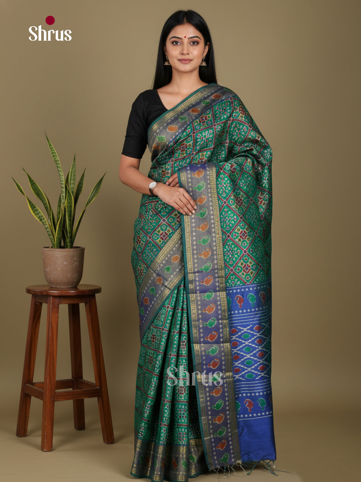 Green & Blue- Semi Patola Saree