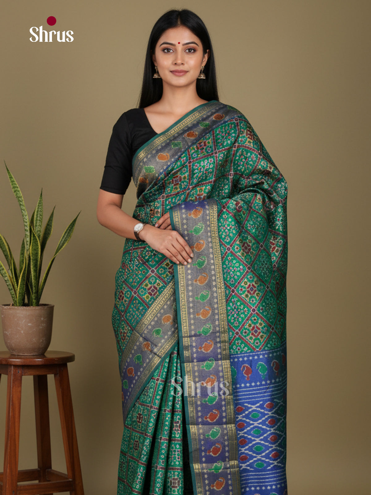 Green & Blue- Semi Patola Saree