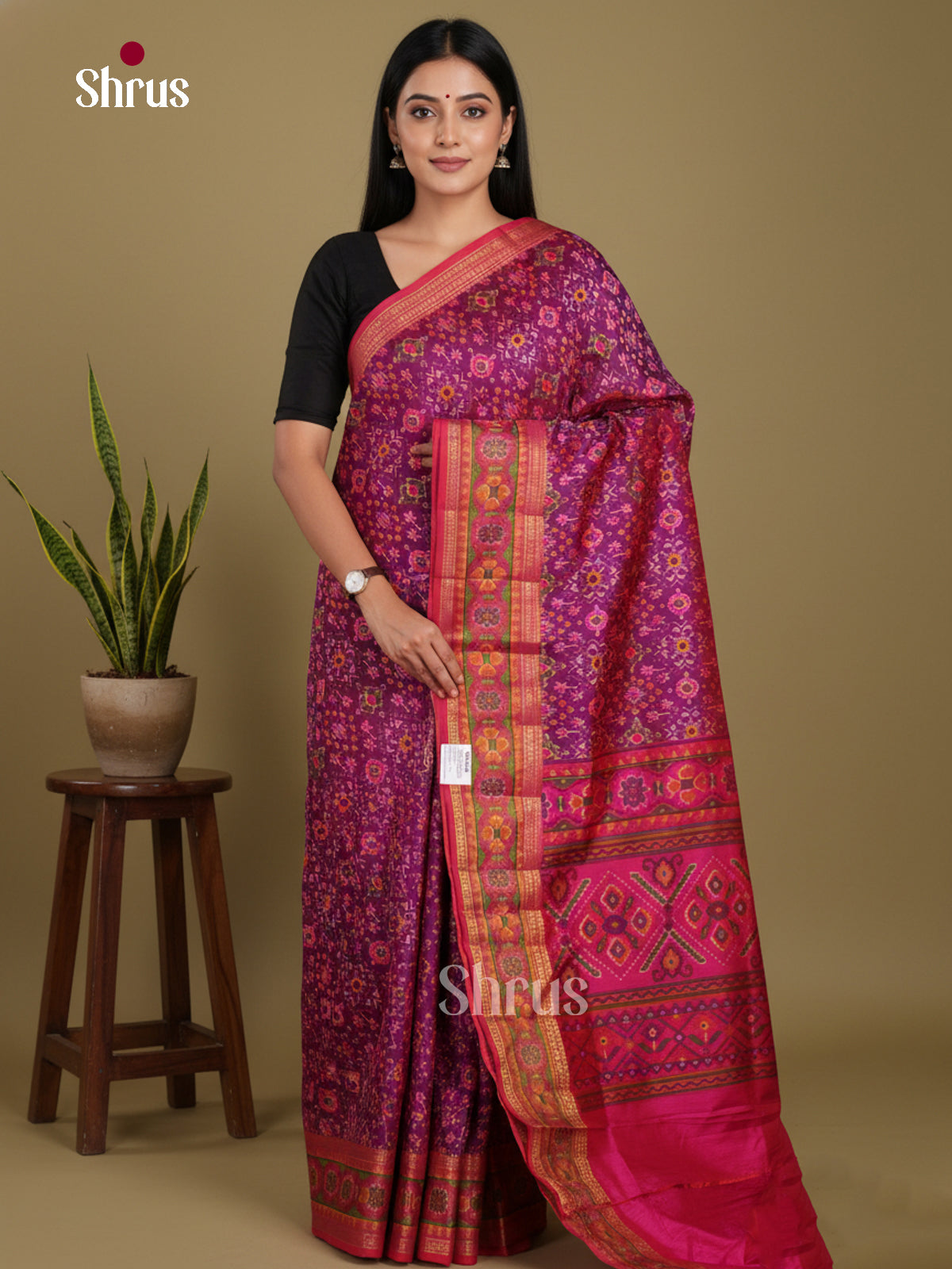 Purple & Pink- Semi Patola Saree