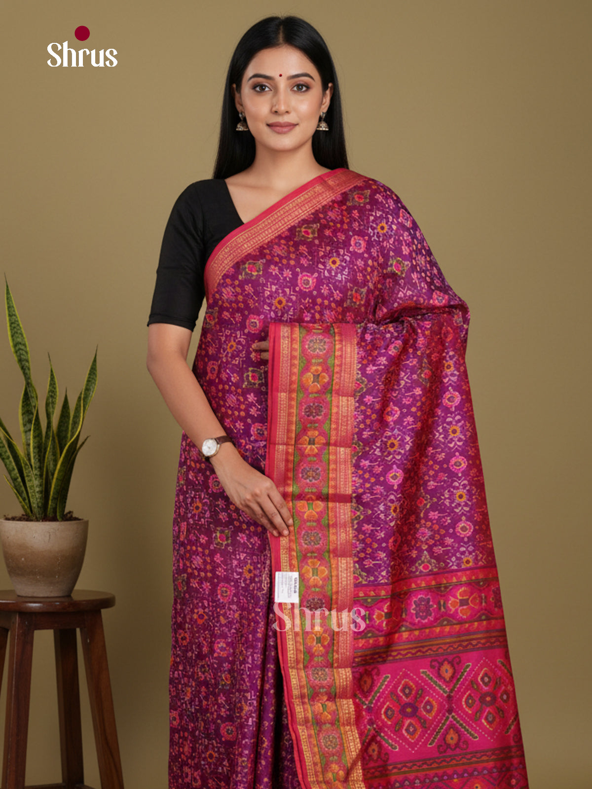 Purple & Pink- Semi Patola Saree