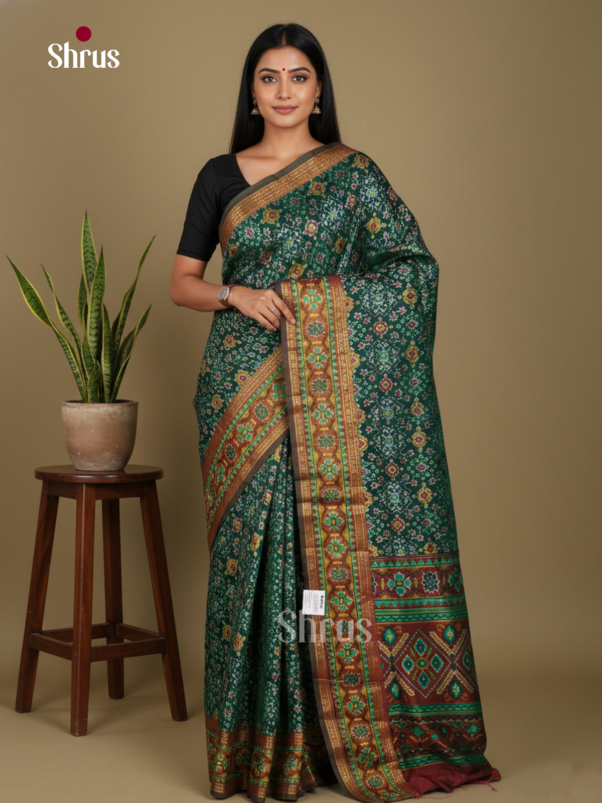 Green & Maroon- Semi Patola Saree