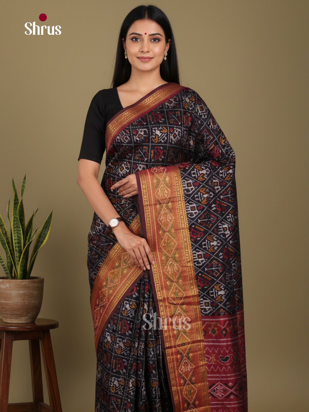 Black & Maroon- Semi Patola Saree