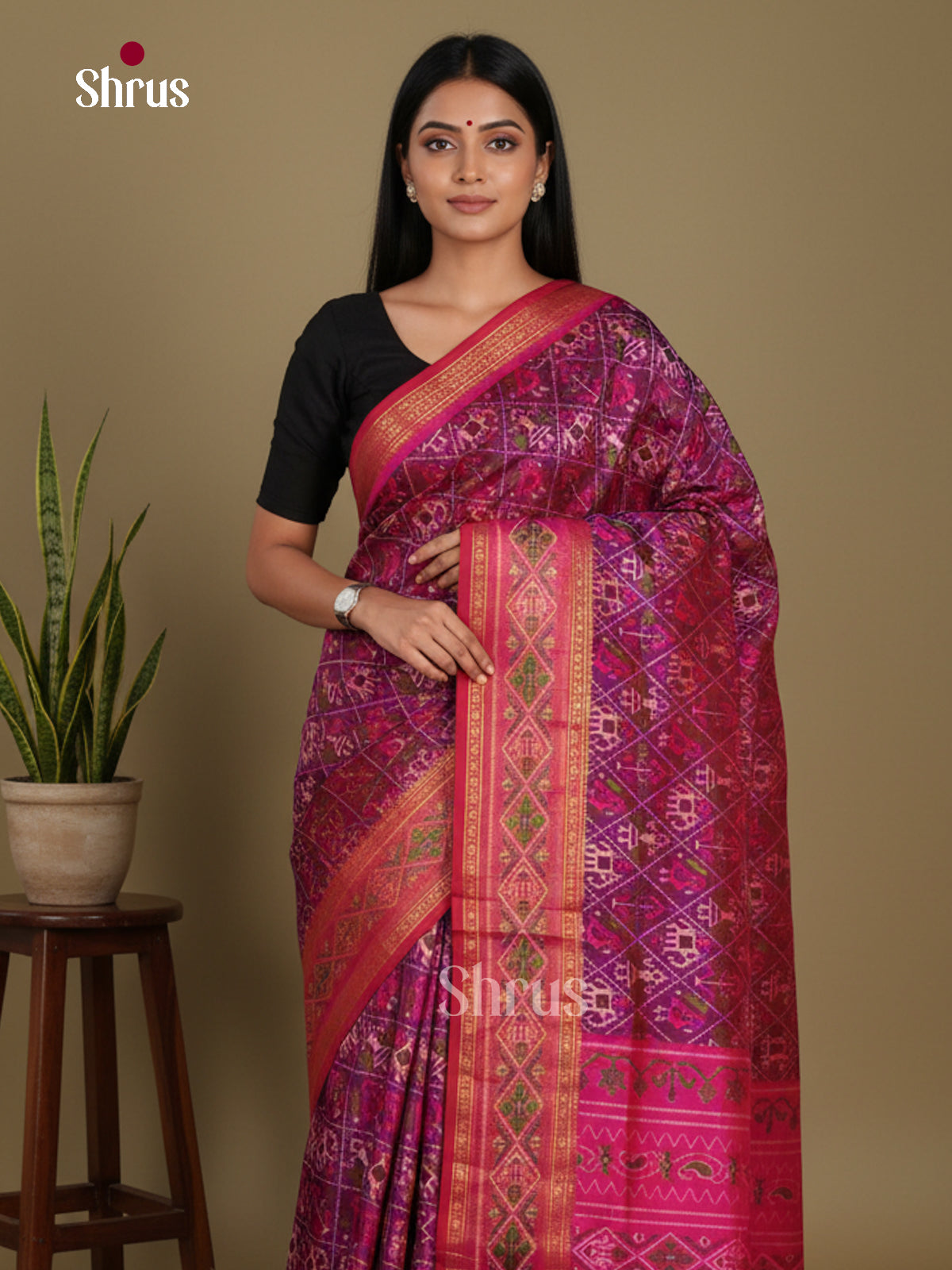 Purple & Pink- Semi Patola Saree - Shop on Shrus.com
